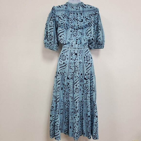 Lola Australia Womens Ruffled Midi Dress Size XS Blue Tropical Beach Peasant - Picture 2 of 12